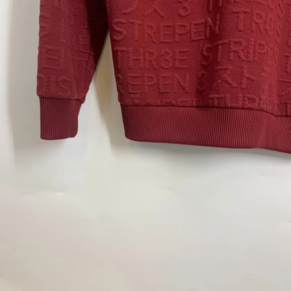 Adidas Men Burgundy All Over Text Logo Embossed‎ Hoodie Pullover Size L